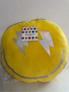 Decorative Smile Pillow Silver Lightning Bolt Eyes
